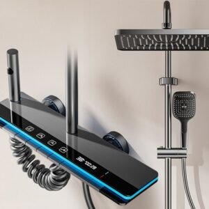 A complete set of stainless steel digital display cold and hot shower heads, suitable for bathrooms, bathroom fixtures, home and hotel shower heads