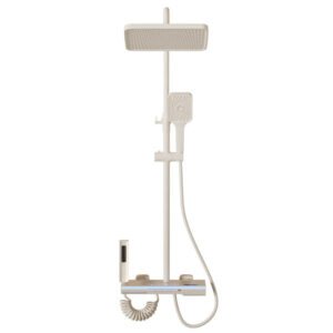 Milky white ambient light shower head set, bathroom constant temperature pressure-increasing digital display piano key shower