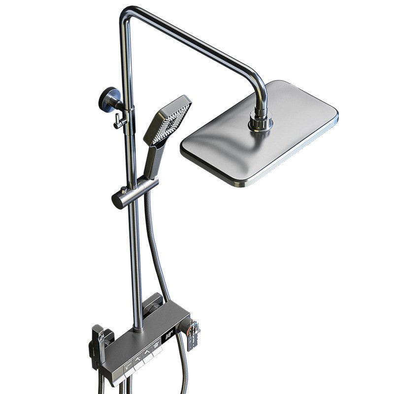 Grey shower head set, all-copper shower head, bathroom rain shower, household constant-temperature pressure-increasing nozzle